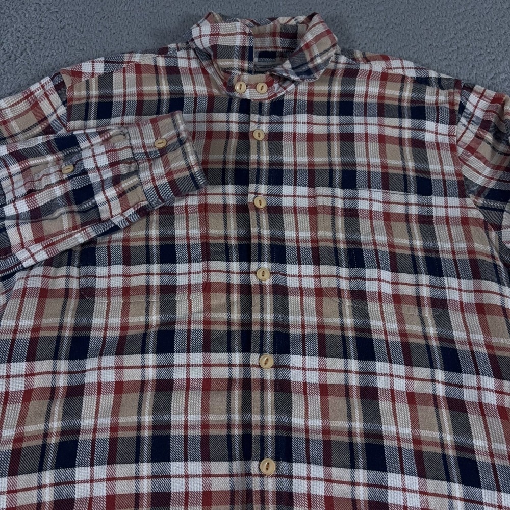 Schott Bros Shirt Mens Large Tan Plaid Flannel Chinstrap Preppy Hiking Outdoor